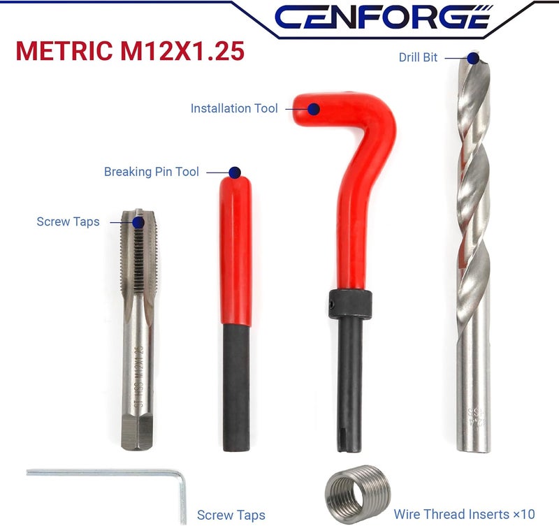 CENFORGE M12x1.25 Helicoil Thread Repair Kit, Metric HSS Drill Helicoil Repair Kit for Rethreading Internal Threads with Carry Case, 15PCS - Image 1